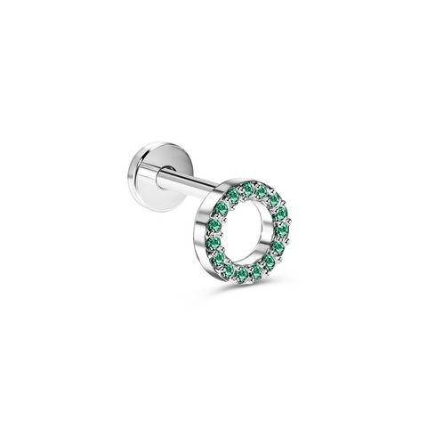 Золотая Cерьга Пирсинг с Натуральными изумрудами Emerald White Baby