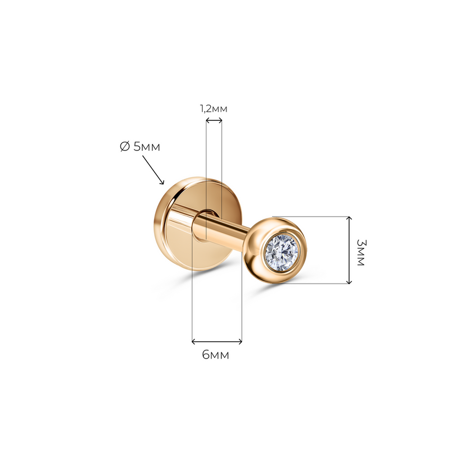 Золота Сережка з діамантом Пірсинг Diamond Luminique