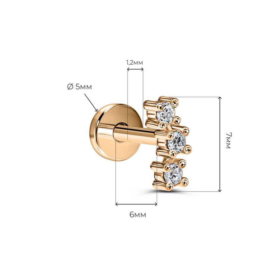 Золота Сережка з діамантами Пірсинг Diamond Zodiac