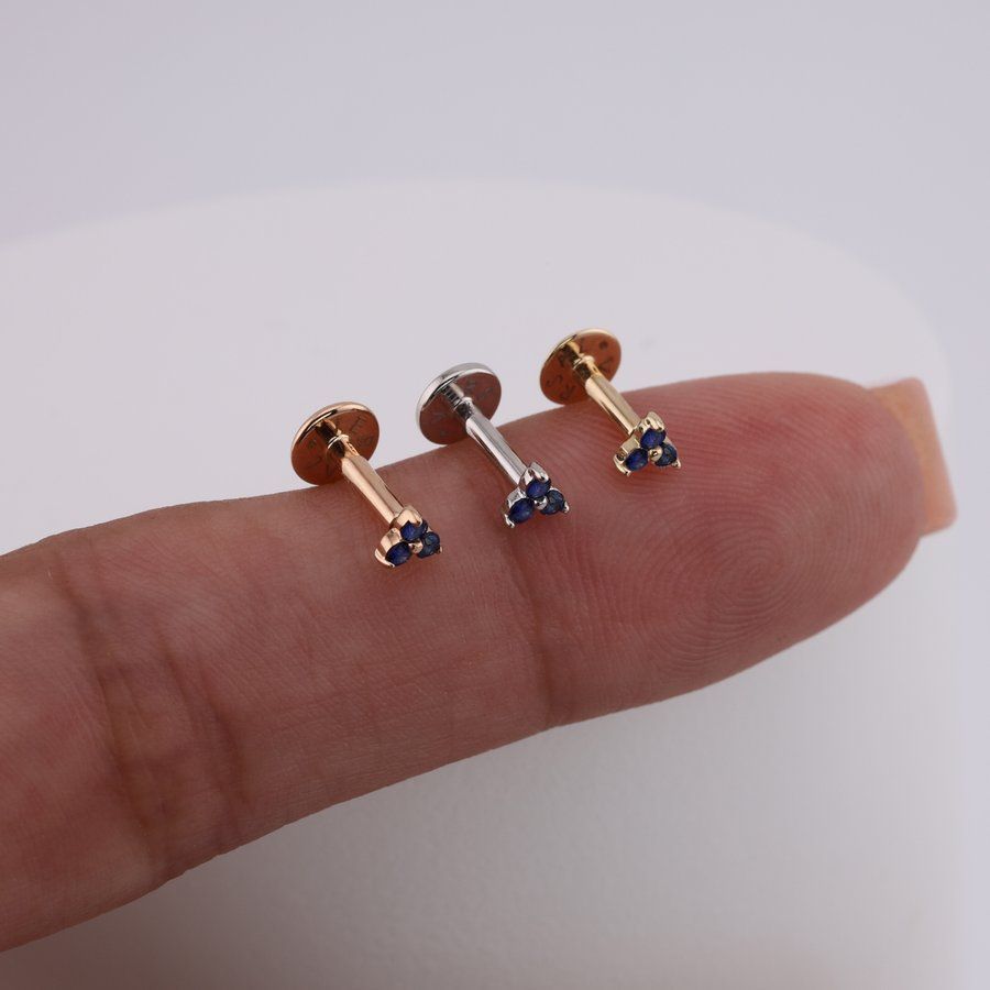 Золота Сережка Пірсинг з сапфірами Sapphire GoldenBloom (S)