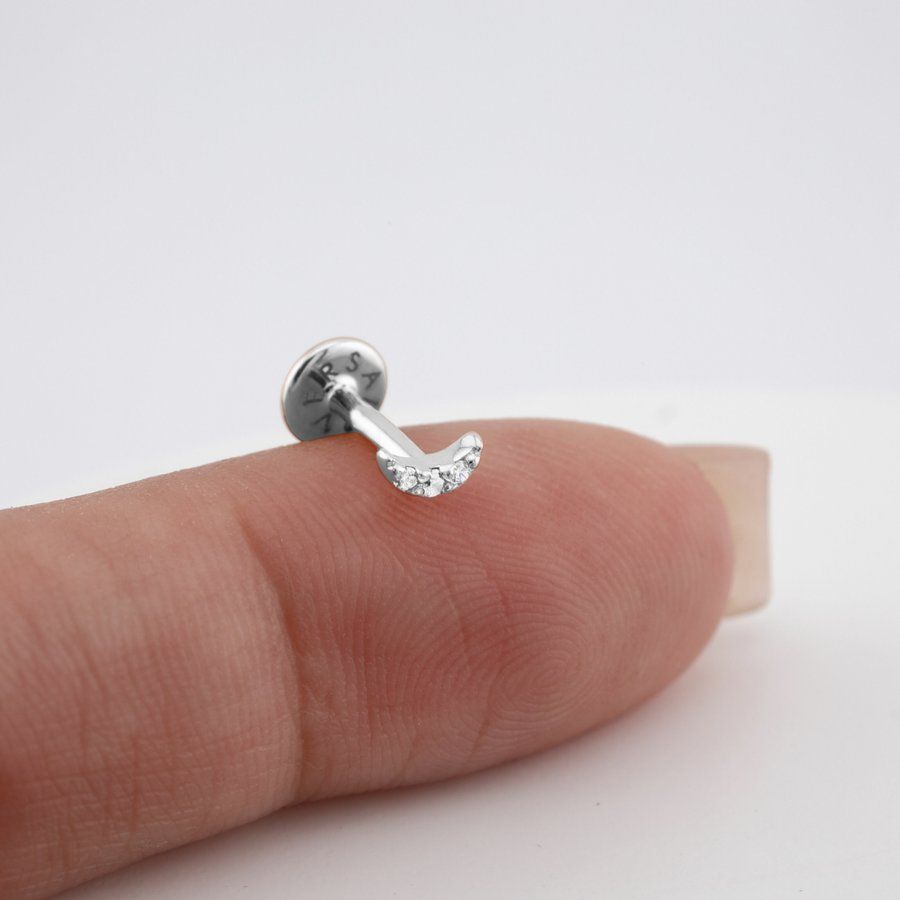 Золотая Серьга Пирсинг с бриллиантами 0,01/0,006ct Diamond White Moonlight