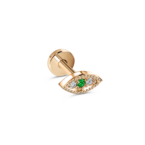 Золотая серьга для пирсинга с изумрудом и бриллиантами 0,02 карата Emerald/Diamond Summer