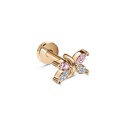 Золотая Серьга Пирсинг Butterfly pink