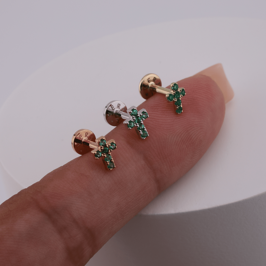 Золотая Серьга с Гидротермальным изумрудом Пирсинг Emerald Pray