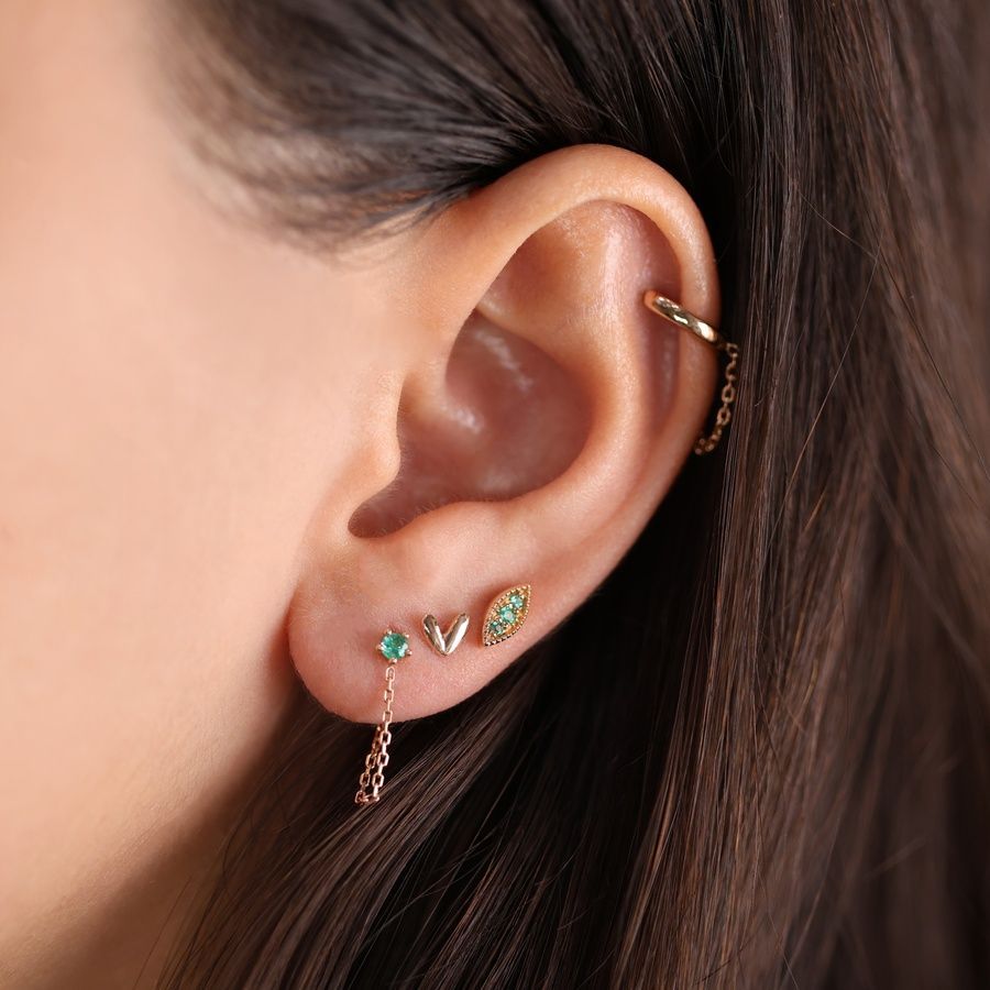 Золотая Серьга с Натуральными изумрудами Пирсинг Emerald Summer