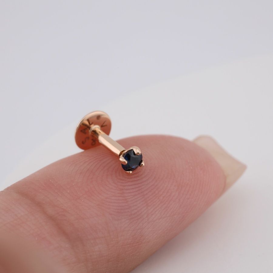 Золотая Серьга для Пирсинга носа с сапфиром Sapphire Aura Nose