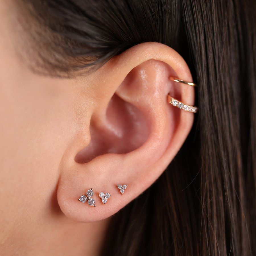 Золотая Сережка Пирсинг с бриллиантами 0,1ct Diamond GoldenBloom (L)