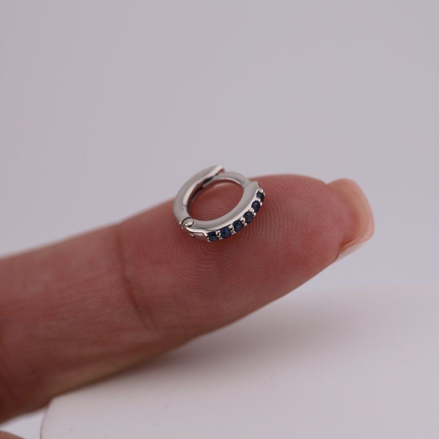 Золота Сережка-клікер з сапфірами Пірсинг White Sapphire Feel