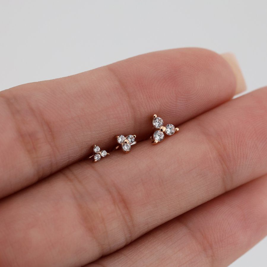 Золотая Сережка Пирсинг с бриллиантами 0,1ct Diamond GoldenBloom (L)