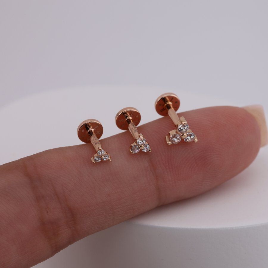 Золотая Сережка Пирсинг с бриллиантами 0,1ct Diamond GoldenBloom (L)
