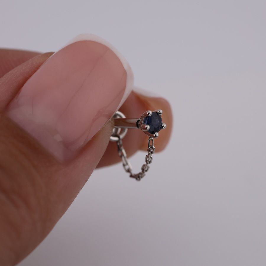 Золота Сережка Пірсинг з сапфіром 0,08ct Sapphire White Era 20mm