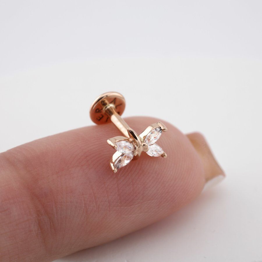 Золотая Серьга Пирсинг Butterfly pink