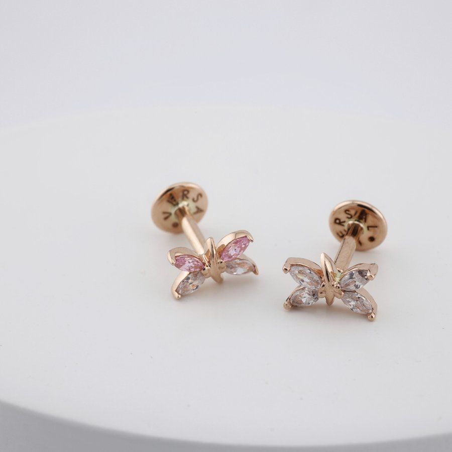 Золотая Серьга Пирсинг Butterfly pink