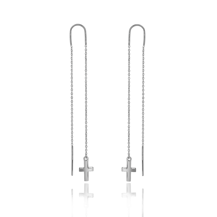 Серебряные Серьги Крестик на Цепочке Cross