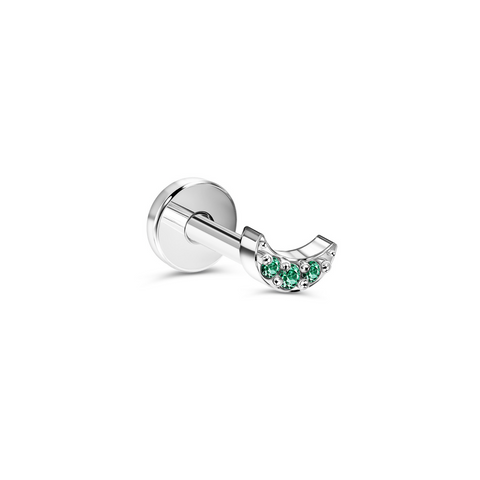 Золота Сережка Пірсинг з Натуральним смарагдом White Emerald Moonlight