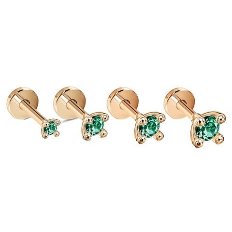 Золота Сережка з Натуральним смарагдом Пірсинг Emerald Aura