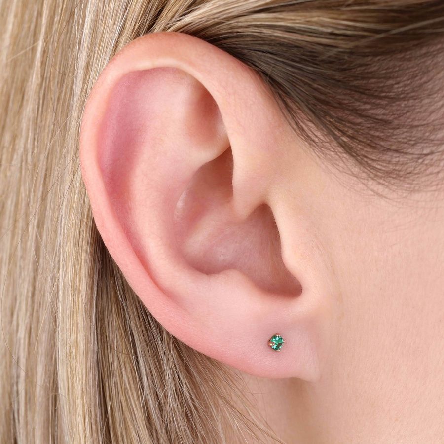 Золота Сережка з Натуральним смарагдом Пірсинг Emerald Aura