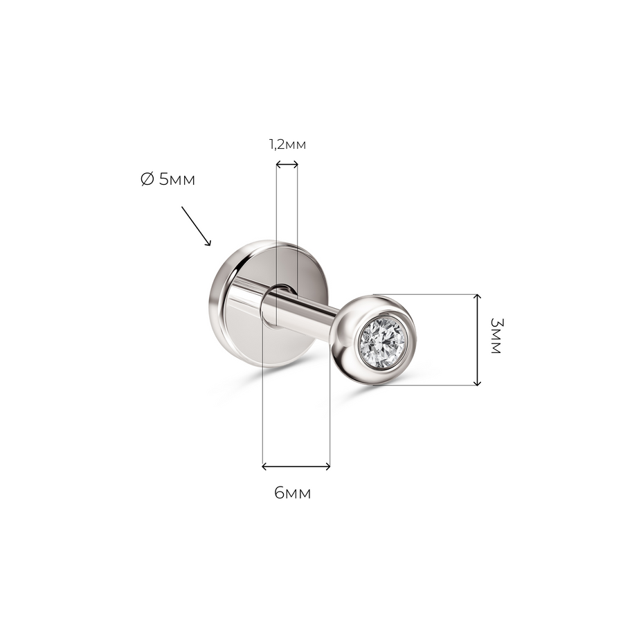 Золота Сережка Пірсинг з діамантом Diamond White Luminique