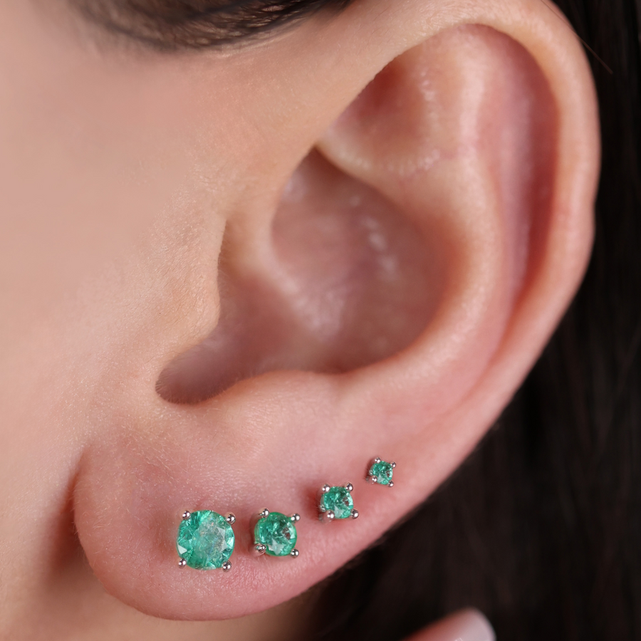 Золота Сережка Пірсинг з Гідротермальним смарагдом Emerald White Aura